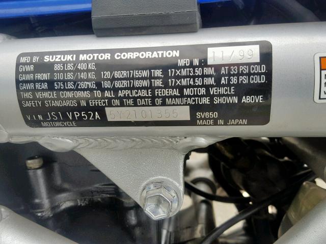 JS1VP52A5Y2101355 - 2000 SUZUKI SV650 BLUE photo 10