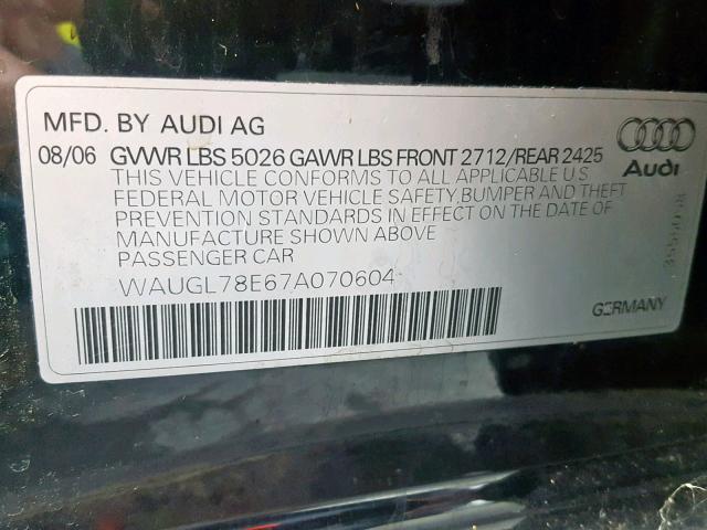 WAUGL78E67A070604 - 2007 AUDI NEW S4 QUA BLACK photo 10