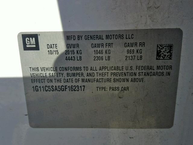 1G11C5SA5GF162317 - 2016 CHEVROLET MALIBU LIM 白色 照片 10