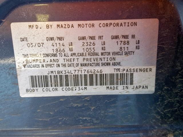 JM1BK34L771764246 - 2007 MAZDA SPEED 3 BLUE photo 10