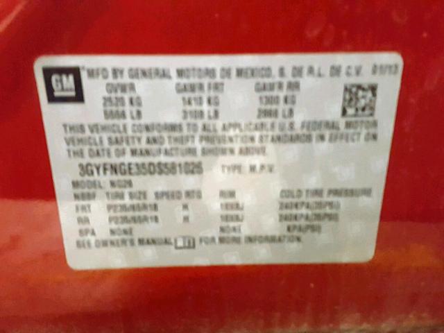 3GYFNGE35DS581026 - 2013 CADILLAC SRX LUXURY Qırmızı foto 10