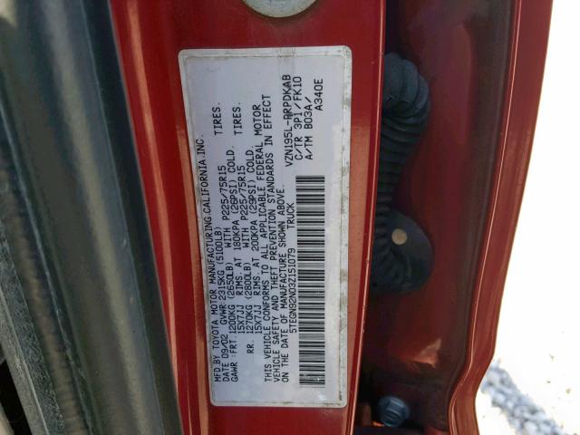 5TEGN92N03Z151079 - 2003 TOYOTA TACOMA DOU RED photo 10