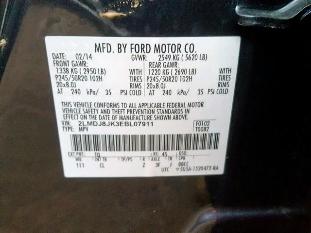 2LMDJ8JK3EBL07911 - 2014 LINCOLN MKX BLUE photo 10