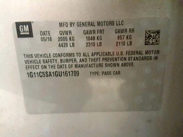 1G11C5SA1GU161709 - 2016 CHEVROLET MALIBU LIM 银色 照片 10