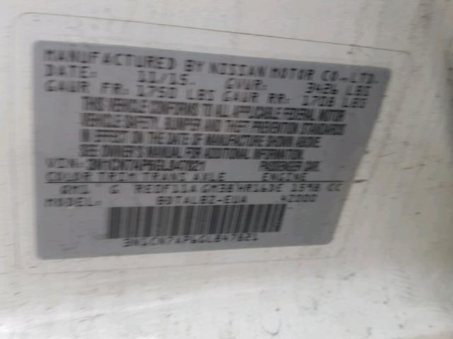 3N1CN7AP6GL847821 - 2016 NISSAN VERSA S WHITE photo 10