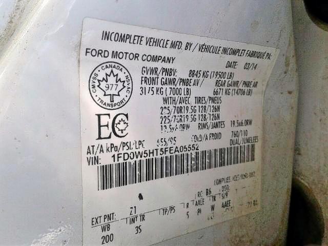 1FD0W5HT5FEA05552 - 2015 FORD F550 SUPER WHITE photo 9