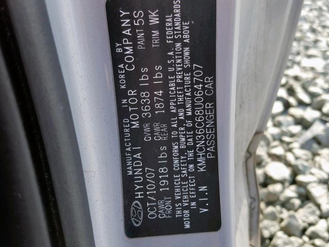 KMHCN36C68U064707 - 2008 HYUNDAI ACCENT SE SILVER photo 10