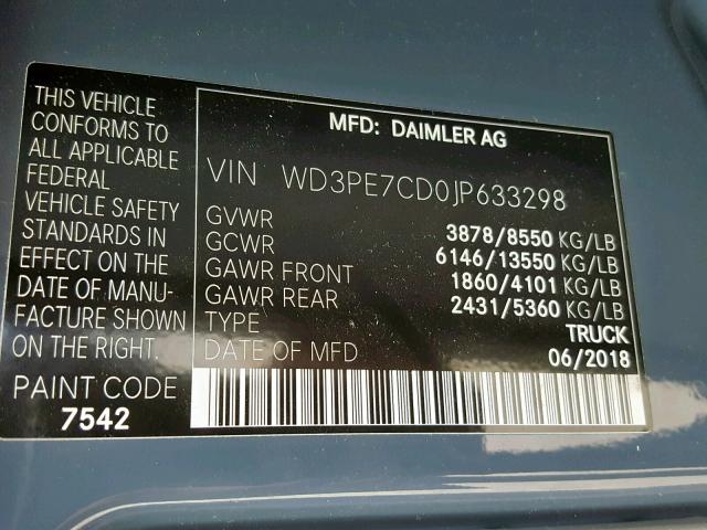 WD3PE7CD0JP633298 - 2018 FREIGHTLINER SPRINTER 2 BLUE photo 10