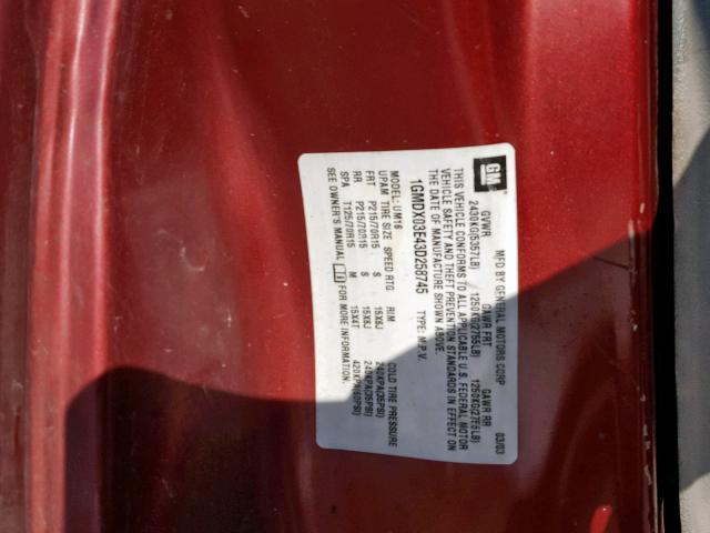 1GMDX03E43D258745 - 2003 PONTIAC MONTANA RED photo 10