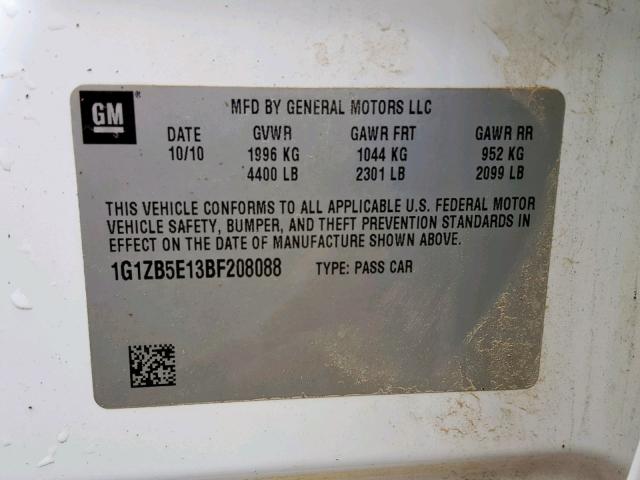 1G1ZB5E13BF208088 - 2011 CHEVROLET MALIBU LS WHITE photo 10