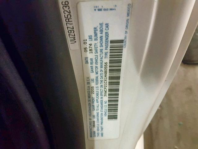 3VWCP21CX1M480556 - 2001 VOLKSWAGEN NEW BEETLE Silber Foto 10