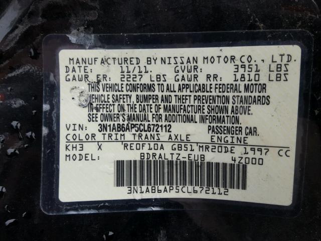 3N1AB6AP5CL672112 - 2012 NISSAN SENTRA 2.0 BLACK photo 10