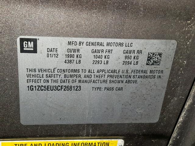 1G1ZC5EU3CF268123 - 2012 CHEVROLET MALIBU 1LT BROWN photo 10