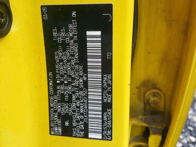 JTLKT324654017567 - 2005 TOYOTA SCION XB 黄色 照片 10