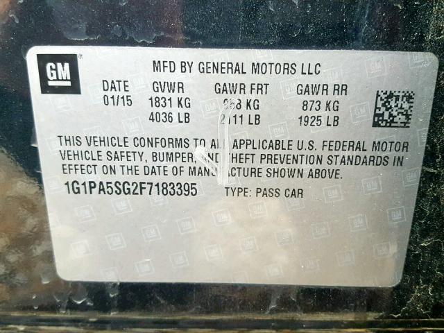 1G1PA5SG2F7183395 - 2015 CHEVROLET CRUZE LS BLACK photo 10