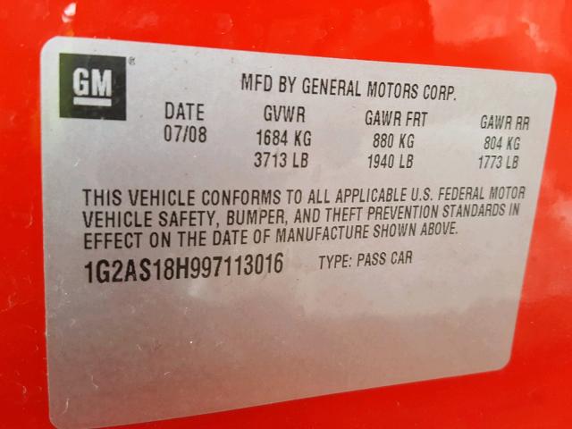 1G2AS18H997113016 - 2009 PONTIAC G5 RED photo 10