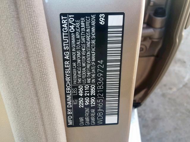 WDBJH65J21B369724 - 2001 MERCEDES-BENZ E 320 GOLD photo 10