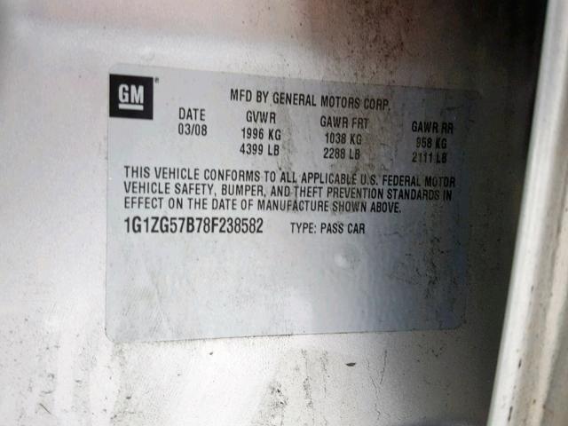 1G1ZG57B78F238582 - 2008 CHEVROLET MALIBU LS SILVER photo 10