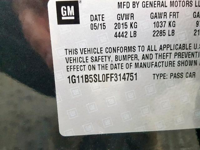 1G11B5SL0FF314751 - 2015 CHEVROLET MALIBU LS ნაცრისფერი ფოტო 10