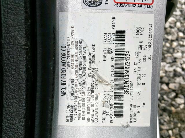 3FADP0L38AR224224 - 2010 FORD FUSION HYB SILVER photo 10