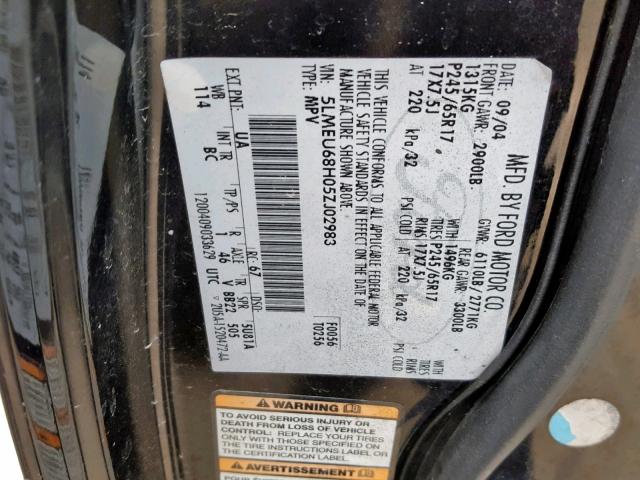 5LMEU68H05ZJ02983 - 2005 LINCOLN AVIATOR Qara foto 10