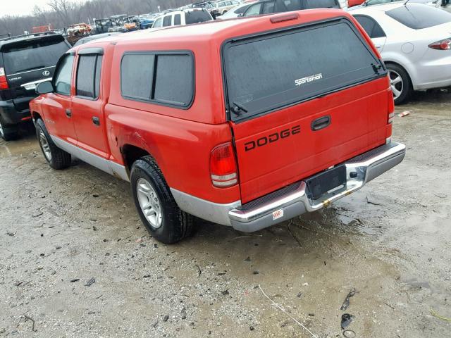 1B7HL2AN81S275931 - 2001 DODGE DAKOTA QUA RED photo 3