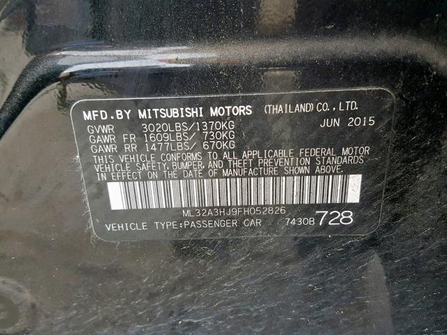 ML32A3HJ9FH052826 - 2015 MITSUBISHI MIRAGE DE BLACK photo 10