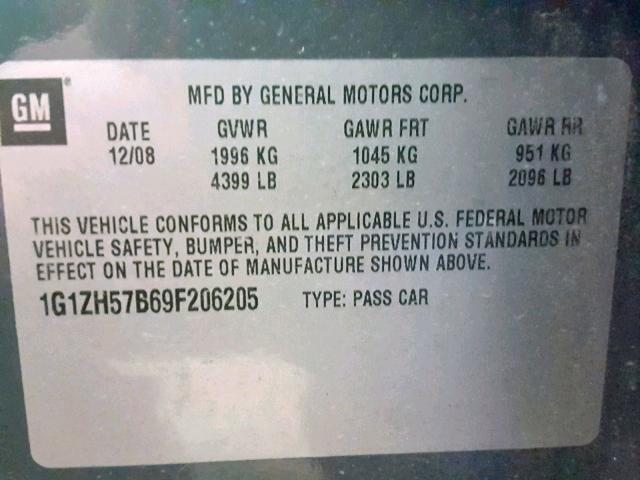 1G1ZH57B69F206205 - 2009 CHEVROLET MALIBU 1LT 灰色 照片 10