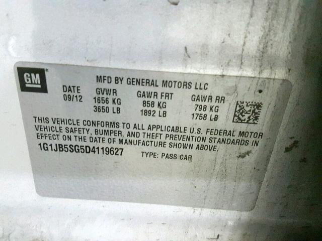 1G1JB5SG5D4119627 - 2013 CHEVROLET SONIC LS 银色 照片 10