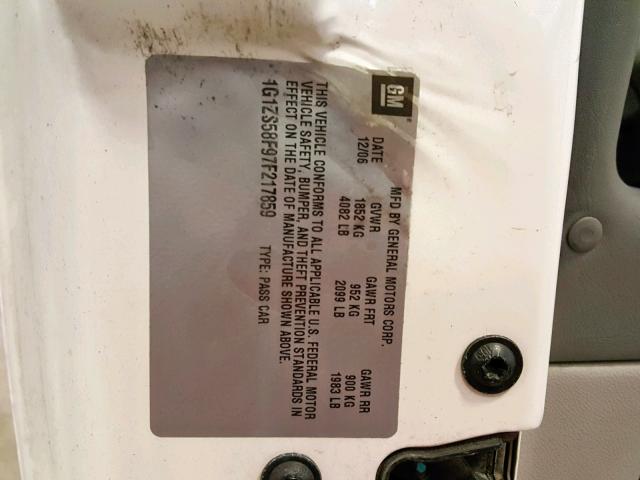1G1ZS58F97F217859 - 2007 CHEVROLET MALIBU LS WHITE photo 10
