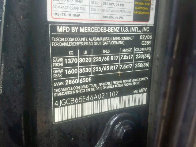 4JGCB65E46A021107 - 2006 MERCEDES-BENZ R 350 BLUE photo 10