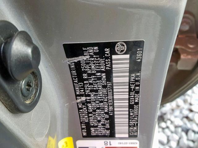 4T1BK1EB3DU037797 - 2013 TOYOTA AVALON BAS GOLD photo 10