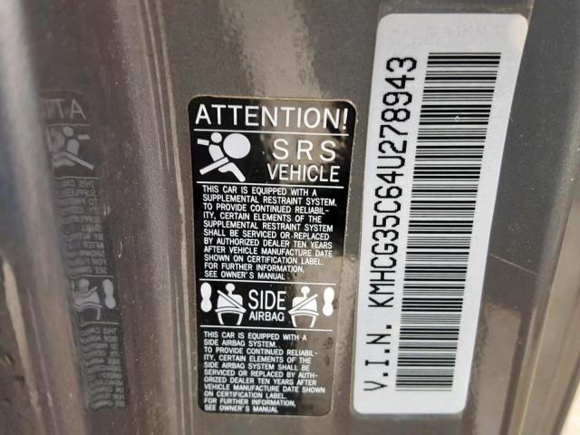 KMHCG35C64U278943 - 2004 HYUNDAI ACCENT GL GRAY photo 10