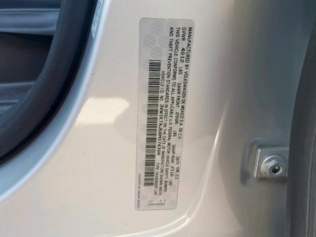 3VW1K7AJ5BM374308 - 2011 VOLKSWAGEN JETTA BASE 银色 照片 10