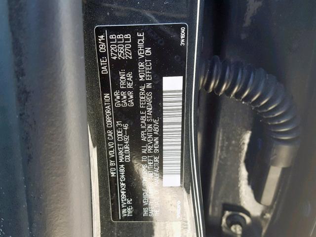 YV126MFK9F1344804 - 2015 VOLVO S60 PREMIE GRAY photo 10