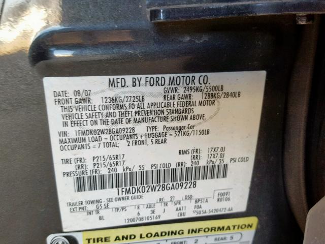 1FMDK02W28GA09228 - 2008 FORD TAURUS X S CHARCOAL photo 10