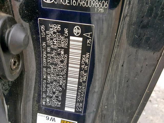 JTKDE167960098606 - 2006 TOYOTA SCION TC შავი ფოტო 10