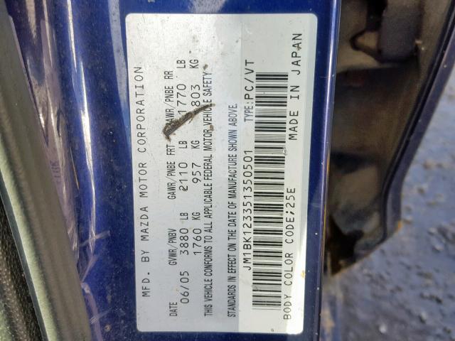 JM1BK123351350501 - 2005 MAZDA 3 S BLUE photo 10