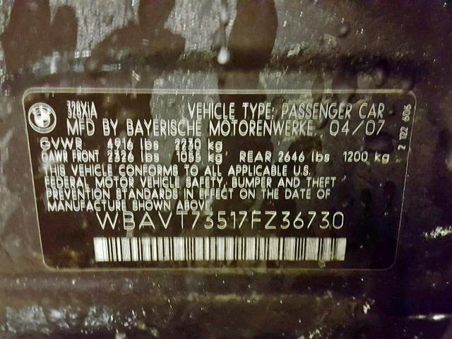 WBAVT73517FZ36730 - 2007 BMW 328 XIT CHARCOAL photo 10