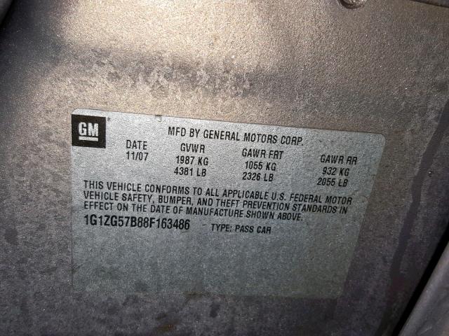 1G1ZG57B88F163486 - 2008 CHEVROLET MALIBU LS Алтын фото 10