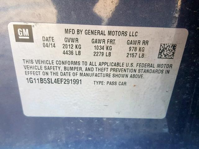 1G11B5SL4EF291991 - 2014 CHEVROLET MALIBU LS BLUE photo 10