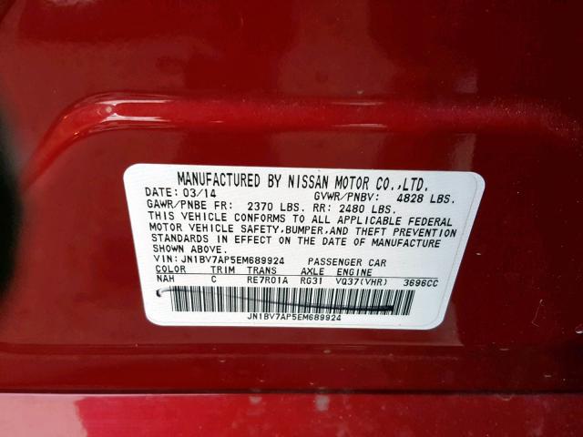 JN1BV7AP5EM689924 - 2014 INFINITI Q50 BASE MAROON photo 10