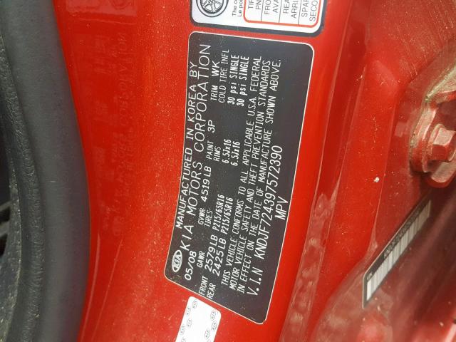 KNDJF724397572390 - 2009 KIA SPORTAGE L RED photo 10