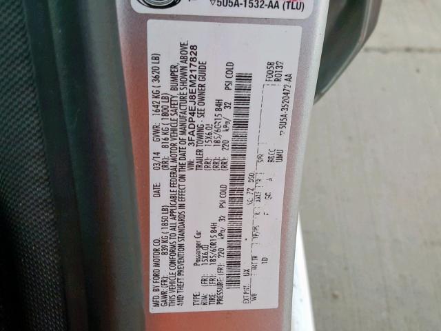 3FADP4EJ8EM217828 - 2014 FORD FIESTA SE ვერცხლისფერი ფოტო 10