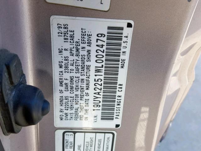 19UYA2251WL002479 - 1998 ACURA 3.0CL Bej fotoğraf 10