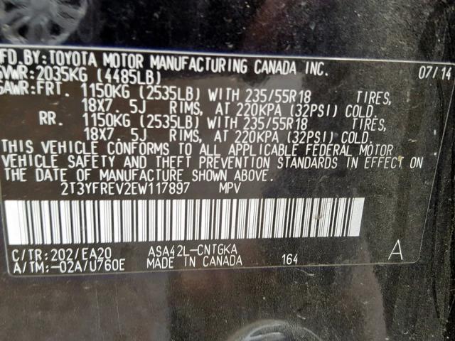 2T3YFREV2EW117897 - 2014 TOYOTA RAV4 LIMIT BLACK photo 10