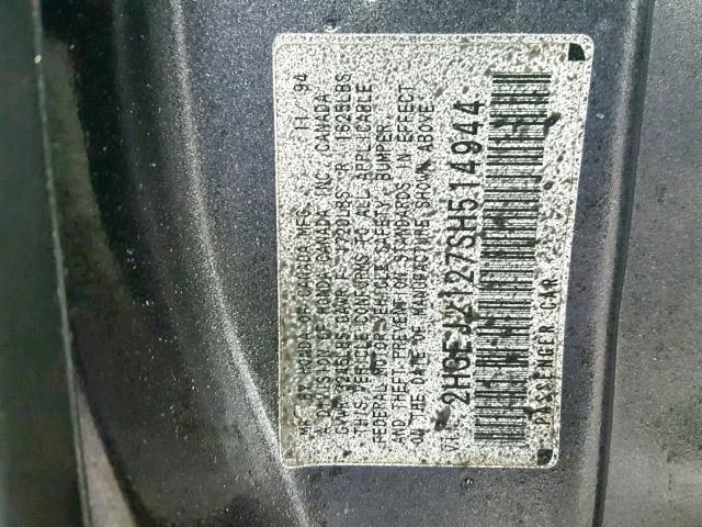 2HGEJ2127SH514944 - 1995 HONDA CIVIC DX GRAY photo 10