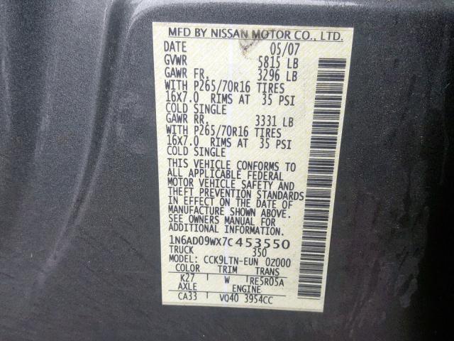 1N6AD09WX7C453550 - 2007 NISSAN FRONTIER C BLACK photo 10