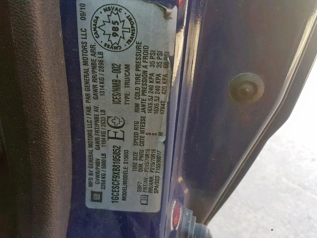 1GCESCF9XB8105852 - 2011 CHEVROLET COLORADO L BLUE photo 10