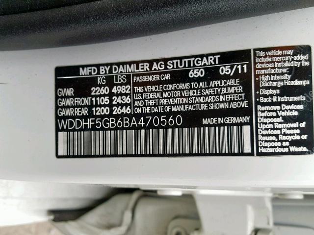 WDDHF5GB6BA470560 - 2011 MERCEDES-BENZ E 350 WHITE photo 10